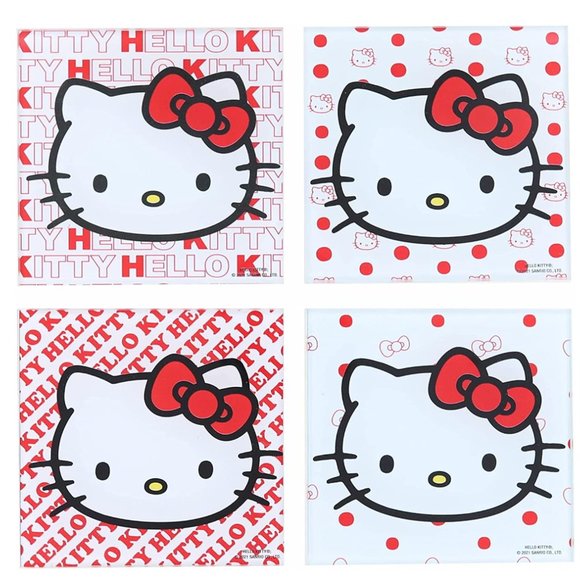 Hello Kitty Sanrio Red Bow Glass Coasters - Picture 1 of 5